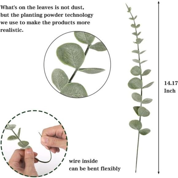 50pcs Artificial Eucalyptus Stems Fake Leaves Stems Real Touch Leaf Branches - Picture 5 of 8